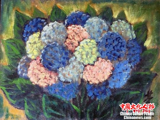 林风眠油画《绣球花》。 民烨 摄 林风眠油画《绣球花》。 民烨 摄