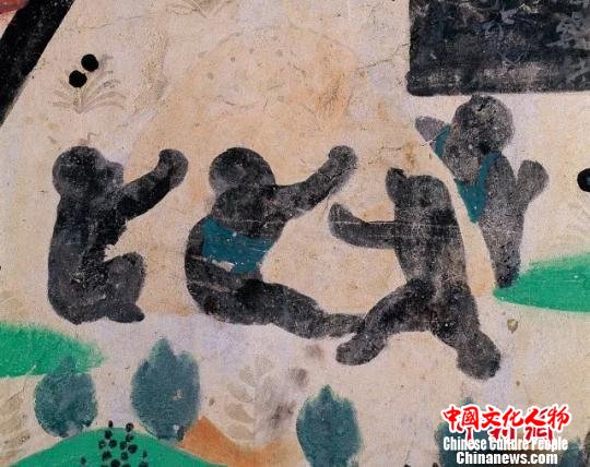 聚沙为戏。莫高窟第23窟。敦煌研究院供图 聚沙为戏。莫高窟第23窟。敦煌研究院供图