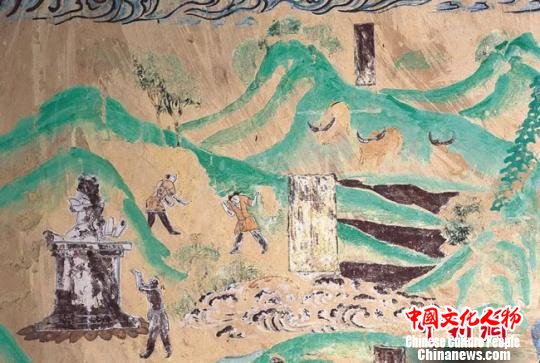莫高窟第321窟山间耕牧。 敦煌研究院供图